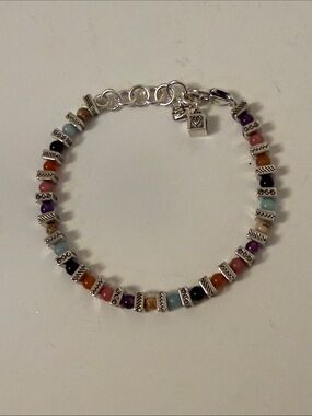 BRIGHTON BRACELET SILVER PLATE CONFETTI MULTI COLOR STONE BEADS RETIRED 7” - 8”